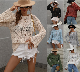  Knitted Solid Color Leaves Beach Knitear Pullover Clothing Ladies Spring Trumpet Sleeves Round Neck Hollow out Women Loose Sweater