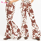  Dear-Lover Street Style Casual Brown Cow Print Women′s Trousers High Waisted Denim Flare Pants for Women