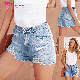 OEM ODM Wholesale Dear-Lover Blue High Rise Destroyed Denim Shorts