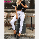  Dear-Lover Wholesale Fashion Woman Garment Distressed Trousers High Waisted Buttons Frayed Cropped Ripped Denim Pants Women′s Jeans