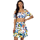  Custom Drop Shoulder Hollow out Women Tops Floral Printed Beachwear Women Skirts Set