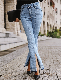  OEM&ODM Cut Seam and Split on Front Side The Bottom Have Remove The Stitching After Washing Middle Blue Color New Fashion Design Denim Lady Jeans