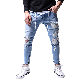  Factory Customized Logo Tag Men′s New Design Ripped Jeans Wholesale Fashion Casual Slim Trouser Embroidery Tag Men Stock Designer Denim Jeans