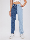  Light and Dark Color Mix High-Waisted Straight Leg Jeans New Fashion Jeans Ladied Design