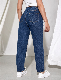  New Fashion Design OEM&ODM Lady Jeans High Waistband Slant Front Pocket Dark Blue Color Mom Fit Jeans