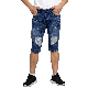  Custom Vintage Blue Washed Denim Ripped Destroyed Casual Button Fly Men Short Jeans