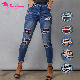  Dear-Lover Denim Red Plaid Patch Destroyed Ripped Skinny Women Jeans