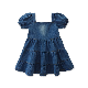  Kids Denim Dresses Fashion Solid Ruffle Dress Short Sleeve Jeans Children′s Clothing