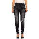 Design Distressed Patches Sequins Black Skinny Jeans for Women