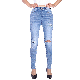 Custom Regular Fit Destroyed Ripped Design Raw Hem Skinny Jeans Woman