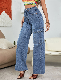  Lasies Design High-Waisted Side Flip Pocket Frayed Edge Straight Leg Jeans New Fashion Jeans
