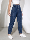  OEM&ODM High Waistband Slant Front Pocket Dark Blue Color Mom Fit Jeans New Fashion Design Lady Jeans