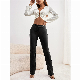 Women Classic High Waist Wide Leg Leisure Black Straight Fit Denim Jeans manufacturer