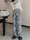  Classic Checkered Loose Comfy Cotton Polyster Leisure High Waist Lady Jeans