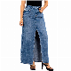  Blue Vintage High Waist Split Straight Long Jean Skirt Women