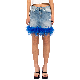  Custom Washed Blue Feather Distressed Ripped Jean Skirt for Women