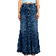 High Waist Vintage Fishtail Raw Edge Long Washed Jean Skirt for Women
