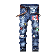  New Slim Straight Jeans Men′s Elastic Patch Ripped Denim Jeans