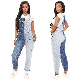  L99919 Two Faced Two Toned Overalls Casual Slim Fit Colorblock Jeans with Straps
