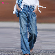  Dear-Lover Fashion Clothing Apparel Cotton Blue Slouchy Wide Leg Women Jean Pants Garment Ladies Trousers Denim Jeans