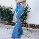 MID-Waist Washed Flared Cotton Jeans Women′s Casual Denim Jeans