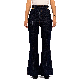  Winter Dark Design Textured High Waist Flare Pants Bell Bottom Jeans for Women