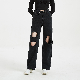  Wholesale Women Ripped Wide Leg Jeans High Waisted Ripped Detail Black Fashion Jeans