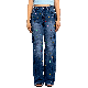  Custom Beaded Colorful Rhinestone Ripped Straight Women Jeans