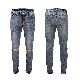  European New High-Waist Street Zipper Jeans Men′s Slim Washed Jeans