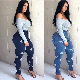  Plus Size Women′s High-Rise Slim-Fit Star Printed Jeans