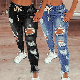  Dear-Lover Blank Apparel Wholesale Western Clothing New Blue Ripped Baggy Distressed Pants Trousers Ladies Torn Hole Stretch Women Denim Women′s Jeans