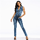  European and American Women′ S Jumpsuit Jeans V-Neck Sexy off Shoulder Jumpsuit