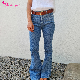  2024 Dear-Lover Sky Blue Leopard Print Raw Hem High Waist Flare Jeans