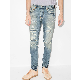  Factory Direct New Italy Style Distressed Destroyed Badge Pants Art Patches Skinny Biker White Jeans Slim Trousers Men Denim