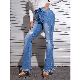  New Design Raw Waistband Women Denim Jeans Light Blue Jeans Women High Waist Jeans for Women