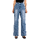  Ethnic Style Printed Distressed Washed Loose Straight Leg Jeans for Women