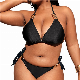  Solid Color Backless Lacing Swimsuit Plus Size Two-Piece Bathing Suit Wholesale Black Swimwear Sexy Thong Bikini for Women