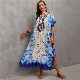  New Summer Ladies Beach Sun-Protective Clothing Lace-up Neck Slit Dress Wholesale Swimwear Long Dresses Short Sleeve Bikini Cover-up Lxf21083-0938