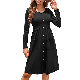  V Neck Button Down A Line Skater Elegant Spring Casual MIDI Party Dresses Fall Women Clothes with Pockets