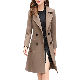  Wholesale Wool Blend Over Coat Double Breasted Long Plaid Women Trench Coat