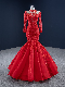  Red Wedding Dress Lace Mermaid Corset Bridal Gowns Long Sleeves H131009