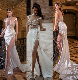  Sheer Bodice Bridal Party Dress Satin Lace Estra Tail Wedding Dress Lb228