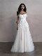  Wholesale off Shoulder A-Line Long Train Beaded Lace White Wedding Gown