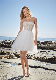  Strapless A Line Pleated Tulle with Pearl Beading Short Wedding Dress