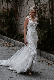  Sleeveless Sexy Open Back Long Train Mermaid Lace Wedding Gown