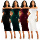  L36881 Womens Velvet Long Sleeve MIDI Dress Sexy off Shoulder Bodycon Wrap Cocktail Party Dresses