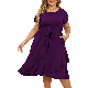  Plus Size Short Sleeve Casual Dresses Summer Holiday MIDI Elegant Cocktail Party Dress with Belt