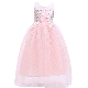  Embroidery Tulle Birthday Dress Kids Long Party Applique Girl Dresses for Wedding