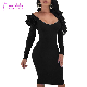  Latest Fashion V Neck Ruffle Sleeve Cocktail Dress