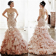 Pink Organza Mermaid Bridal Gowns Beads Crystals Wedding Dresses L2016